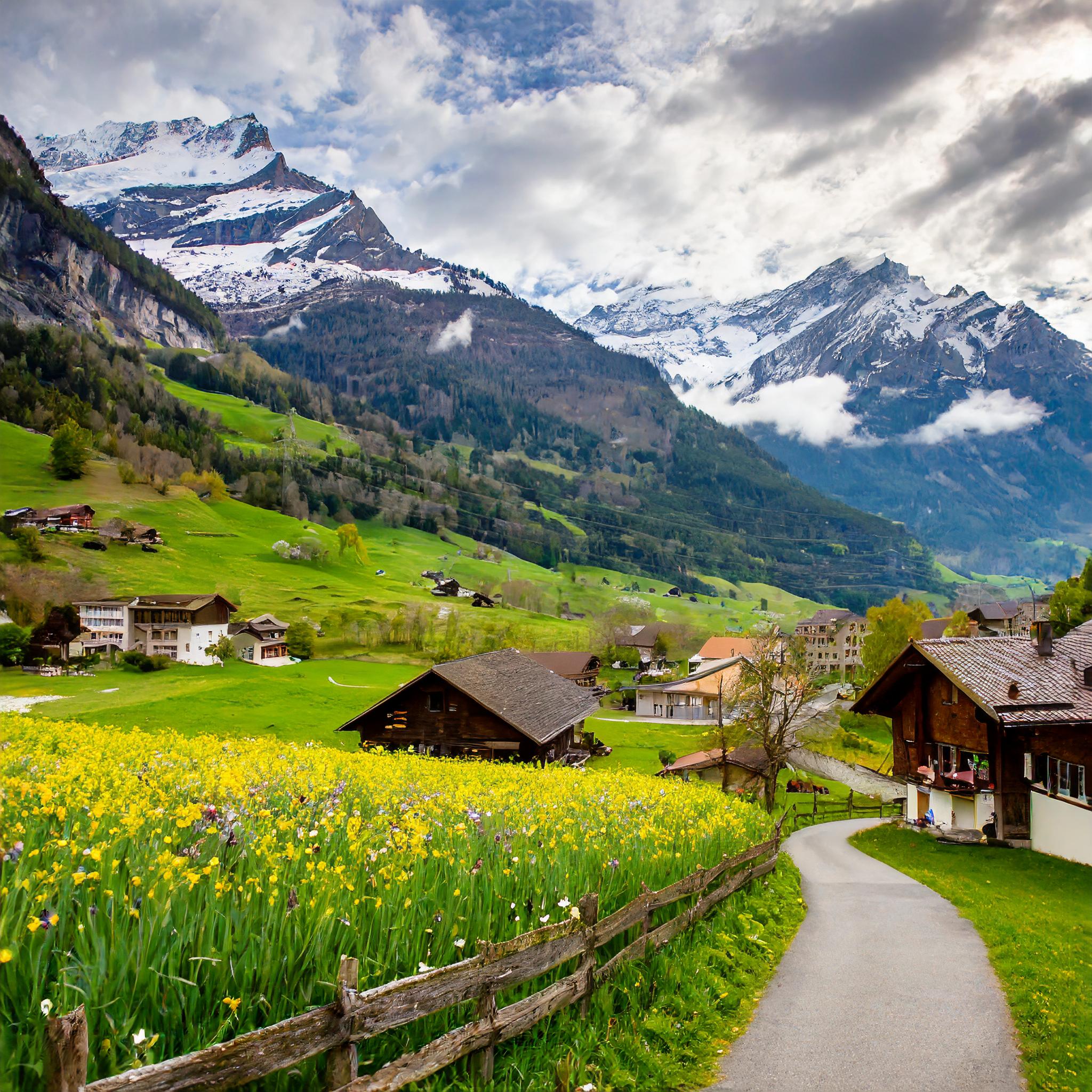  Firefly swiss alps village during spring time, mountains in the background, houses and paths, beautiful.jpg